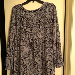Light Blue Paisley Bell Sleeve Babydoll Dress